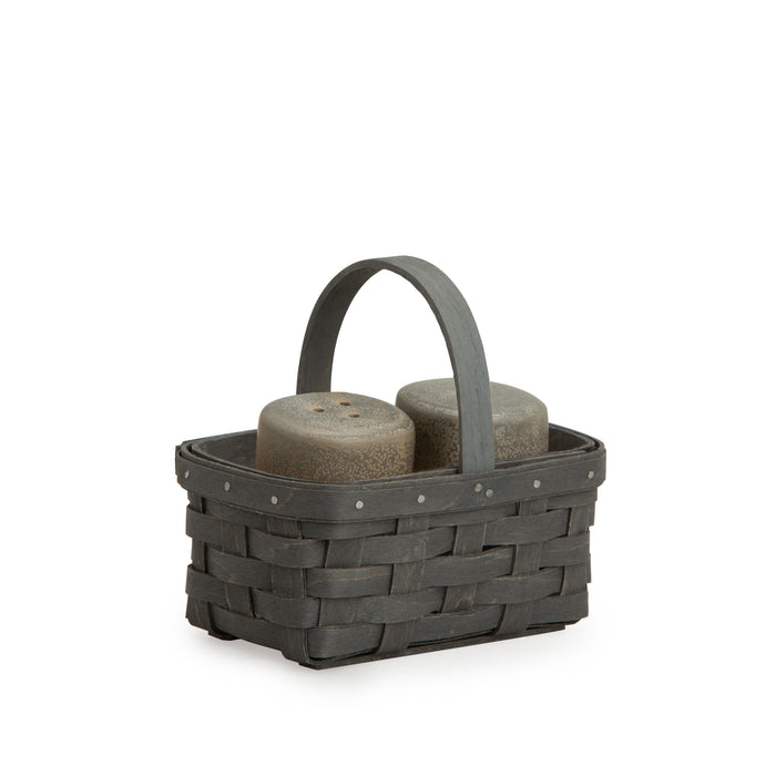 Salt & Pepper Holder Basket Set with Protector - Pewter
