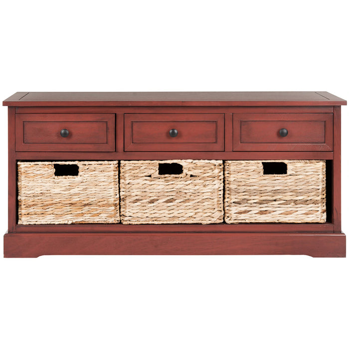 Red Damien Storage Bench with Wicker Drawers