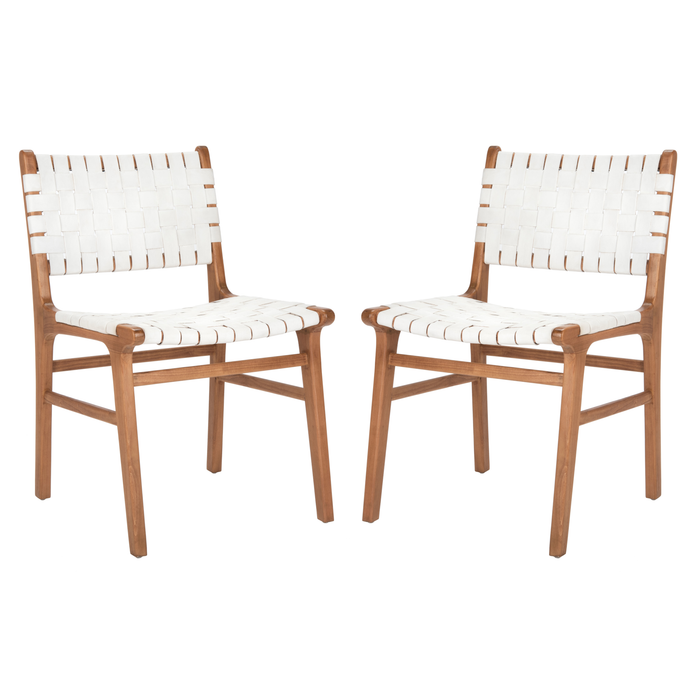 White & Natural Taika Leather Dining Chair Set