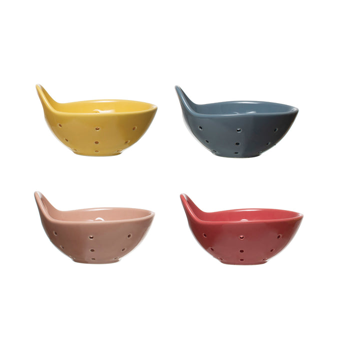 Handled Stoneware Mixed Colors Berry Bowl Colander Set