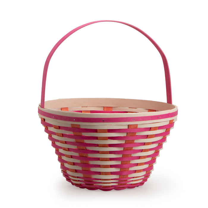 Large Tapered Easter Basket - Bright Pink Multi Weave