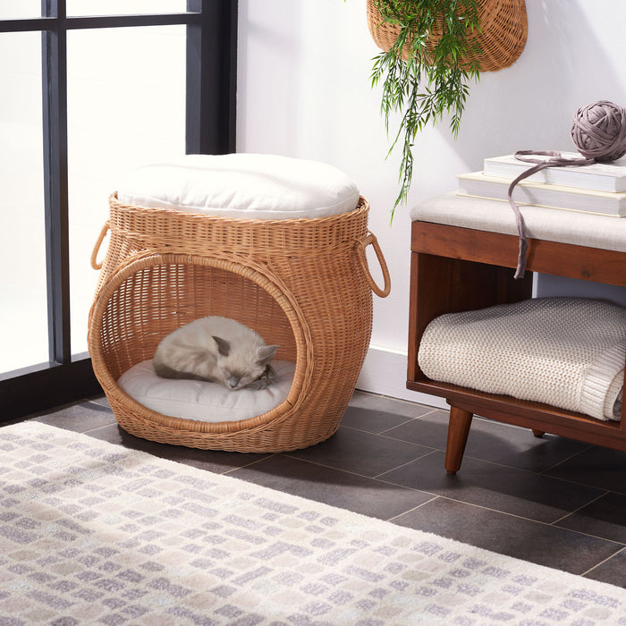 Natural Honey & White Faati Pet Bed with Cushion