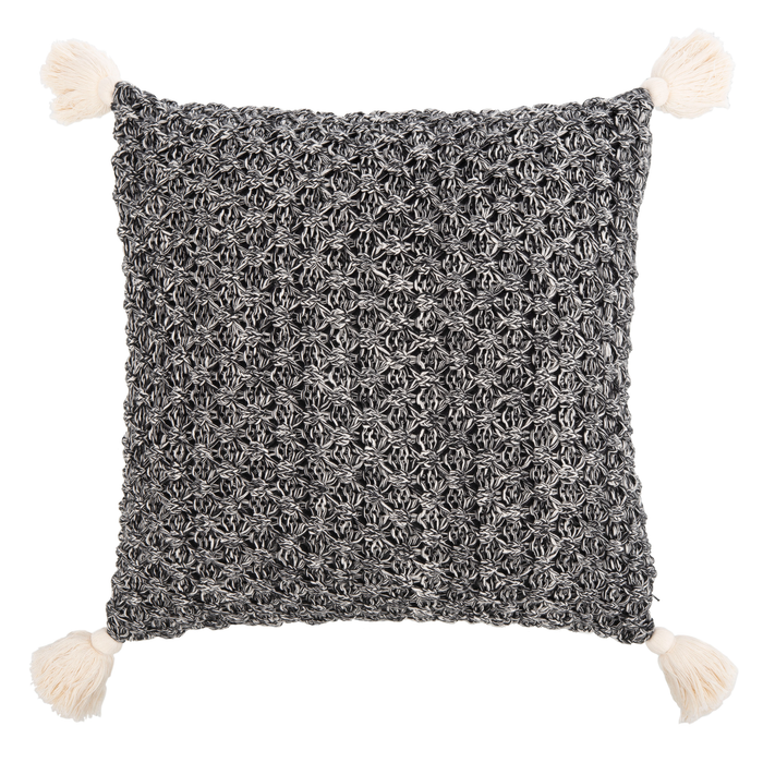 Black & Natural Pennie Knit Tassel Pillow