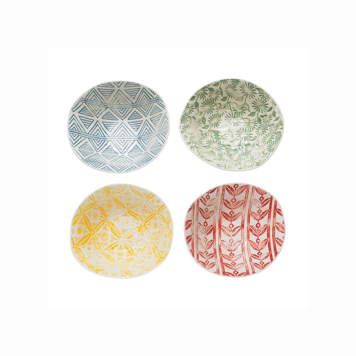 Hand-Painted Debossed Stoneware Bowl Set