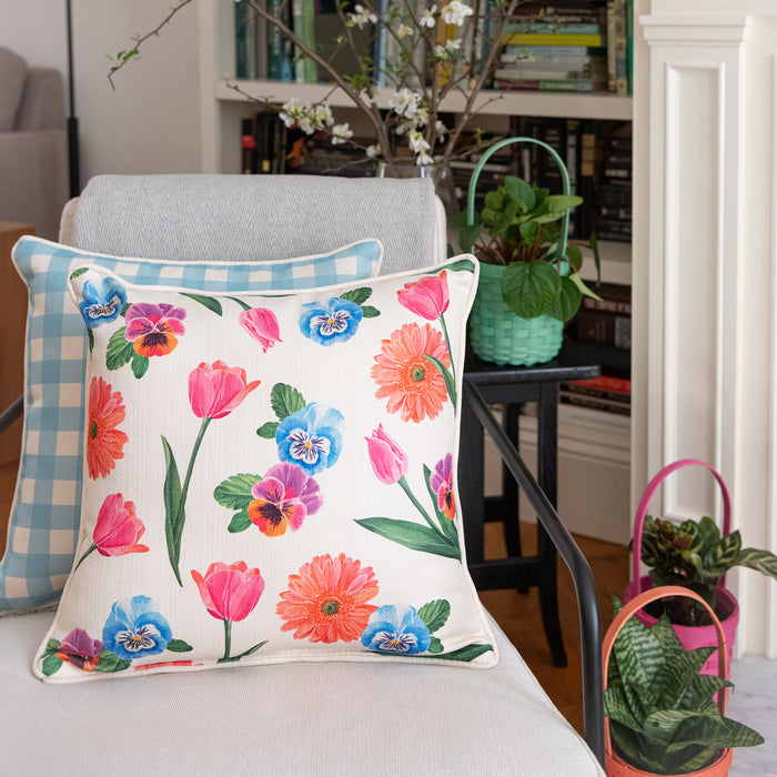 Longaberger x Paint&Petals Floral & Plaid Reversible Pillow
