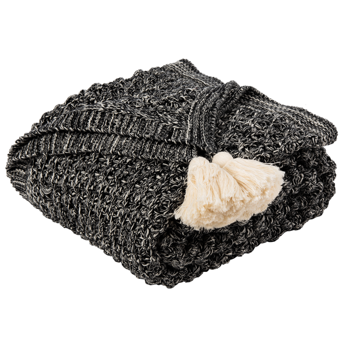 Black & Natural Pennie Knit Tassel Throw