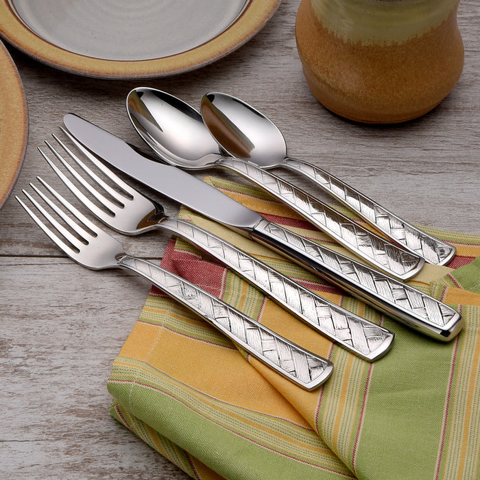 20-Piece Set, Stainless Steel Silverware Cutlery Set for 4, Unique Pattern Design, Includes Dinner Knives, Other