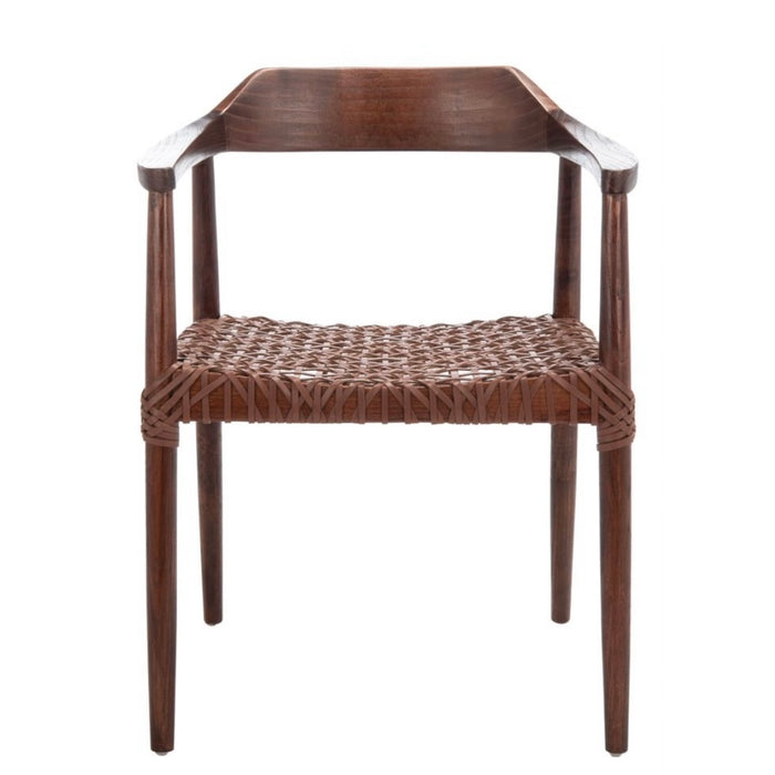 Brown Munro Leather Woven Accent Chair
